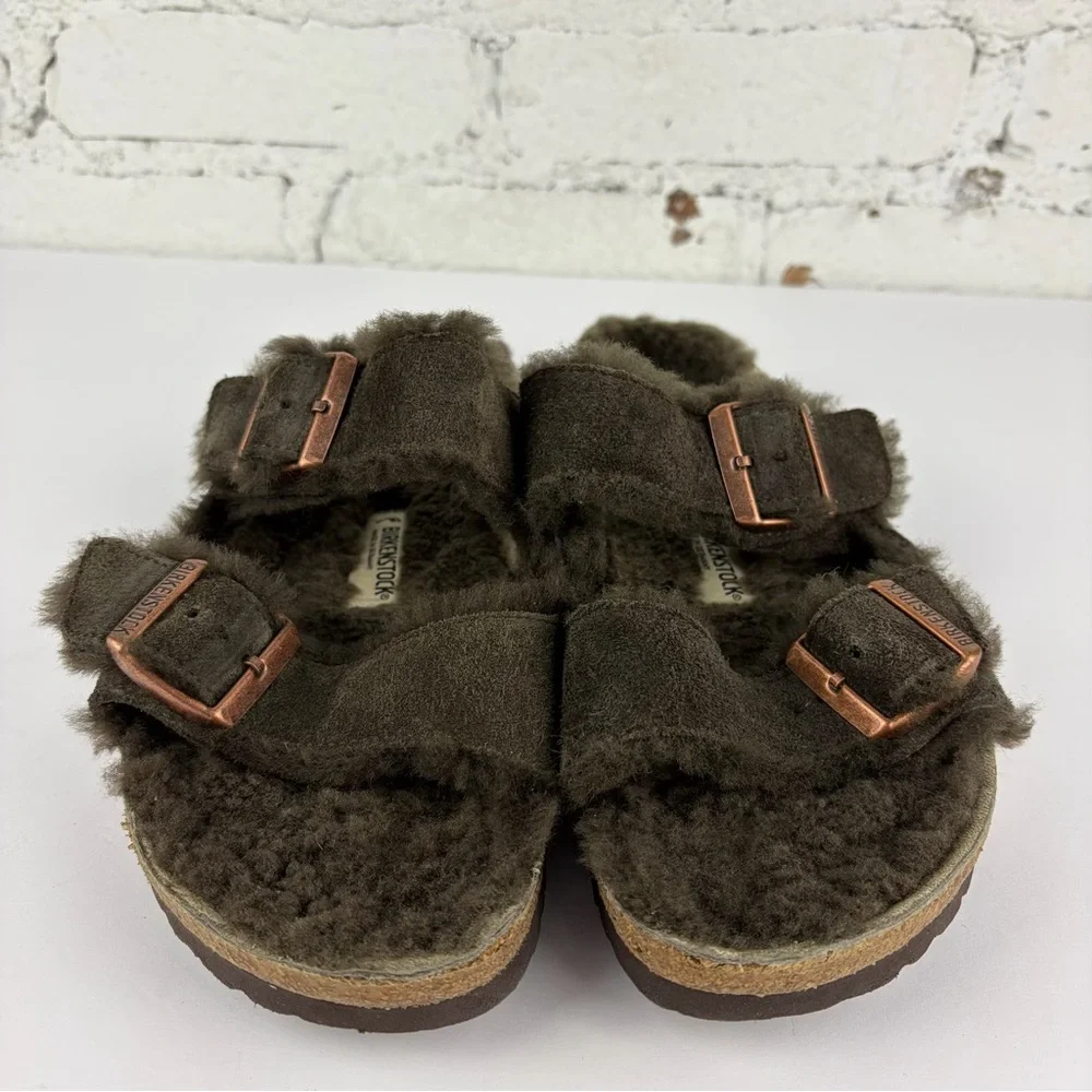 Birkenstock Shearling Fur Lined Chocolate Arizona Slide 40 - Picture 4 of 12